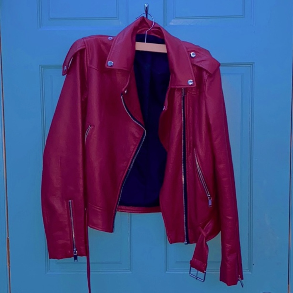 Zara Basic Outerwear Red Leather Jacket (Size S)